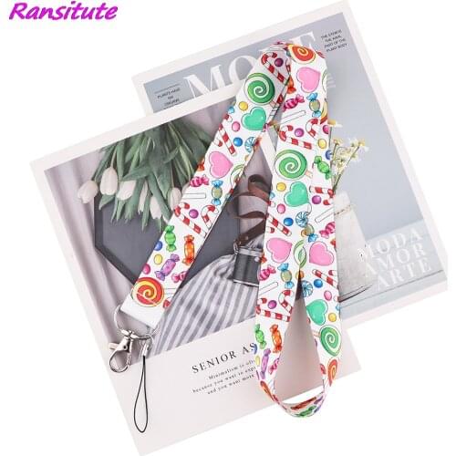 Ransitute R1908 Colorful Candy Lollipop Cartoon Key Chain Lanyard Gifts For Child Students Kids Phone USB Badge Holder Necklace