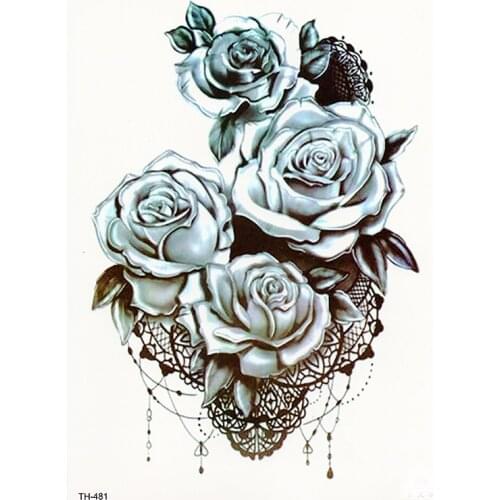 Black Flower Body Art Waterproof Temporary Tatoo Sexy Thigh Arm Tattoos Rose For Woman Flash Tattoo Stickers