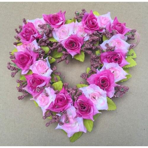 Handmade Flower Wreath for Valentines Day Love Heart Shape Garland Wreath Wall Hanging Decoration Party Holiday Home can CSV