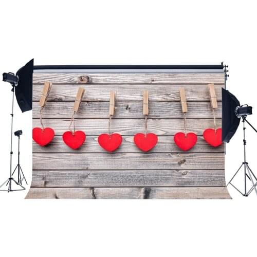 Valentines Day Red Hearts Vintage Stripes Wood Floor Wedding Backdrops Photography Backdrop