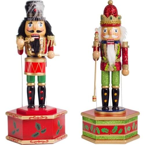 32CM Wooden Nutcracker Soldier Toy Music Box Christmas Decorations For Home Christmas Ornaments Gift Figurines Miniatures