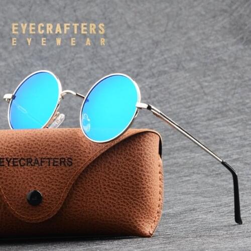 Eyecrafters Round Polarized Metal Steampunk Retro Vintage Sunglasses Mens Womens Silver Mirrored Coating Lens Eyewear SunGlasses