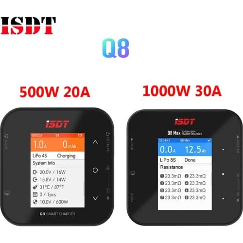 ISDT Q8 Q8 Max BattGo 500W 20A / 1000W 30A High Power Battery Balance Charger Discharger for 1-8S Lipo Battery