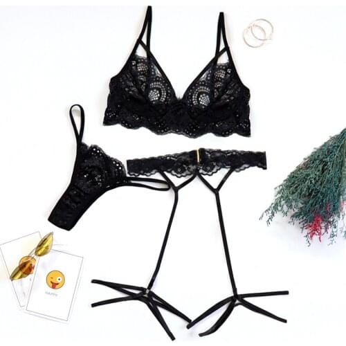 Lingerie Set New Sexy Fashion Lace Lingerie Underwear Sleepwear G-string Pajamas Garter Exotic Sets Белье Женское sexy lingeri