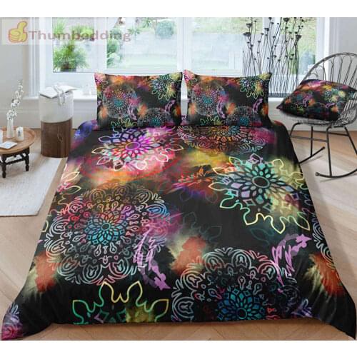 Thumbedding Dropship Bohemia Style Black Watercolor Bedding Set Classic Designed Floral 3D Duvet Cover Set Innovative Design