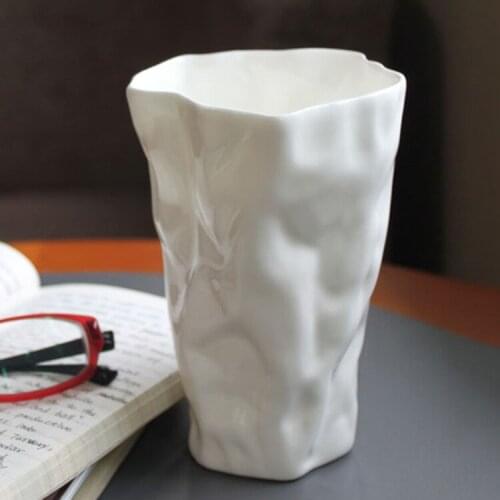 Pleated Cup Creative Cup High Quality Lead-Free Bone China Art Design Pure White Origami Mug 500ml