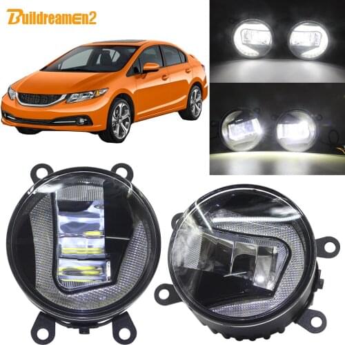 Buildreamen2 Car H11 LED Projector External Fog Light + Daytime Running Lamp DRL White 90mm 12V For Honda Civic 2013 2014 2015
