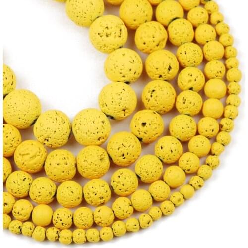 Lemon Yellow Volcanic Rock Lava Natural Stone Rubber Round Spacer Loose Beads For Jewelry Making DIY Bracelet 15'' 4/6/8/10/12MM