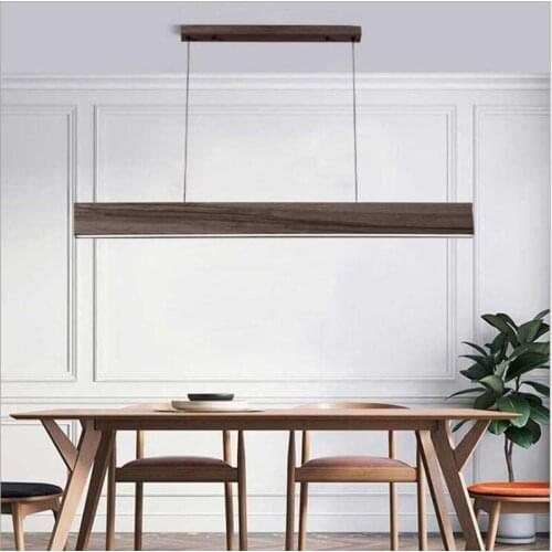 Nordic restaurant chandelier creative personality light walnut color solid wood work office strip light Japanese style lamps