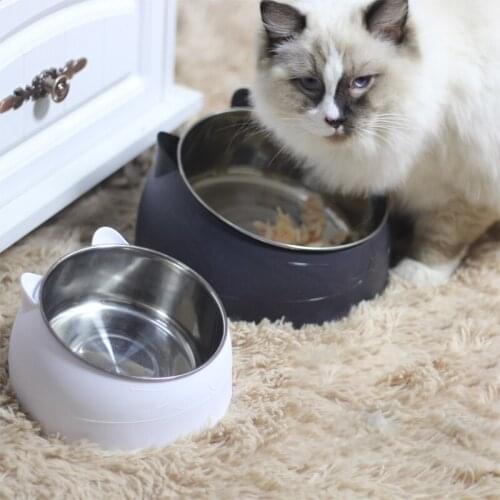 15 Degree Cat Bowl Stainless Steel Pet Bowl For Dog Cat Non-slip Puppy Kitten Feeder Neck Protection Cat Dish Bowl Pet Supplies