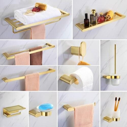 Bathroom Accessories Hardware Set Towel Bar Hook Soap Dish Phone Paper Holder Toilet Brush Holder Stainless Steel Brushed Gold