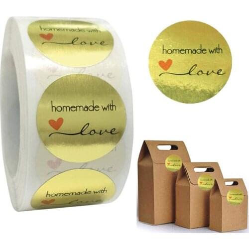 Round Gold Homemade with Love' Stickers Seal Labels Scrapbooking Stationery Stickers Handemade Food Seal Stickers 100-500pcs