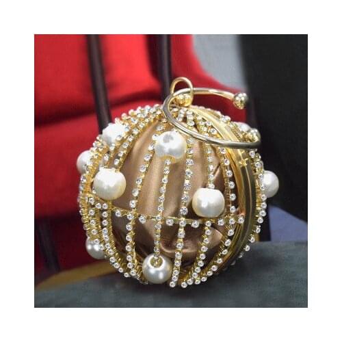 NEW Round Rhinestone Pearl Ball Bag Luxury Party Evenig Bags Unique Small Hand shoulder bag Bling Bling Bird Hollow Out bag