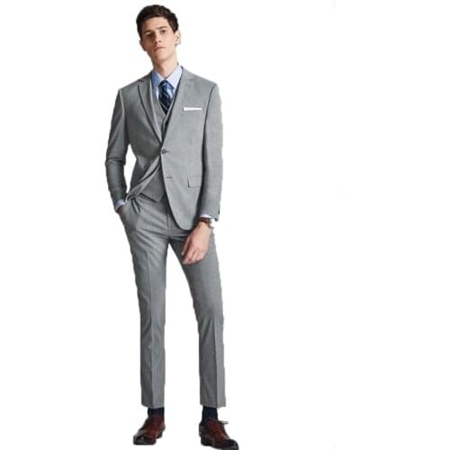 2020 Newest Fashion Gray Single Row Two Button Three Pieces Mans Suits For Groom Best Man Business And Dinner(Jacket+Pants+Vest)
