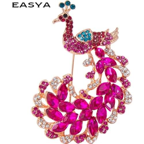 New Peacock Bouquet Brooch Animal Peacock Brooch Pins Rhinestone Feather Brooches Women Wedding Bridal Party Jewelry 2021