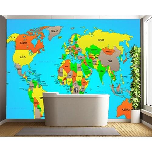 Modern wallpaper,Political world map,Childrens wallpaper for kids rooms sofas background walls PVC rolls papel de parede