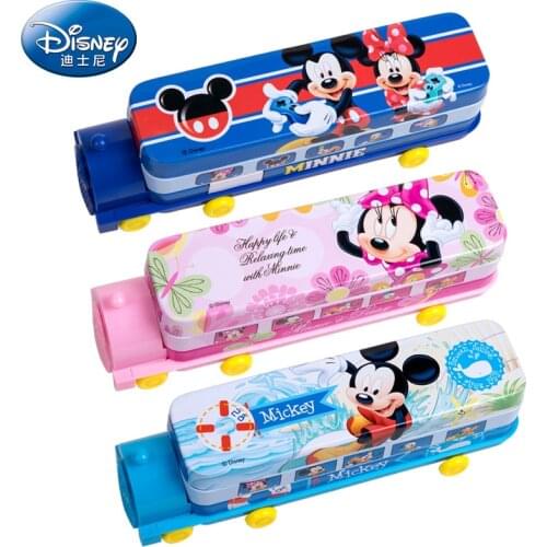 Genuine Disney pencil case pencil case cartoon double-layer pencil case with sharpener tinplate pencil case Frozen Mickey Minnie