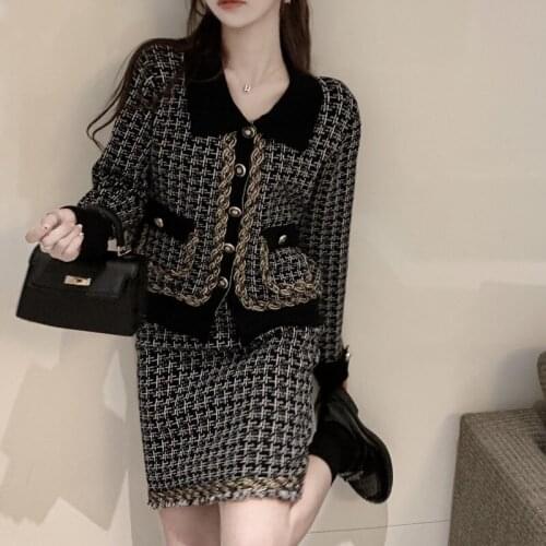 Autumn Winter Knitted Two Piece Set Women Sweater Cardigan Bodycon MIni Skirts Sets Fashion Casual 2 Piece Suits Ensemble Femme