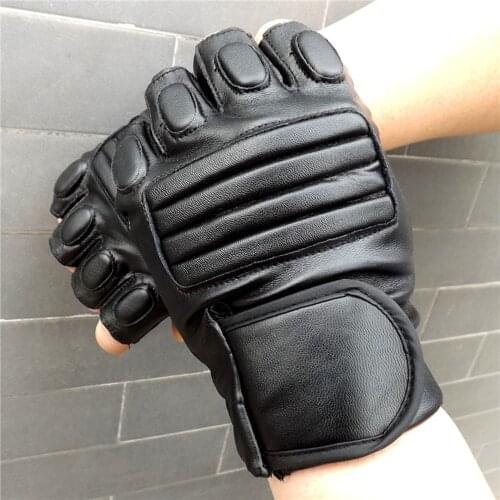 Mens Tactical Gloves Outdoor Sports Half Finger Military Anti-Slip Leather Punk Gloves Motorcycle Driving Mitten