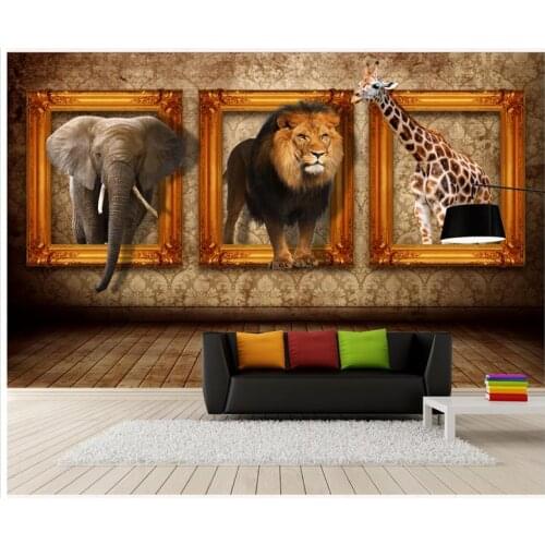 Custom 3d photo wallpaper 3d murals wallpaper 3D Stereo European Animals mural Photo Frame Creative Mural TV Background Wall