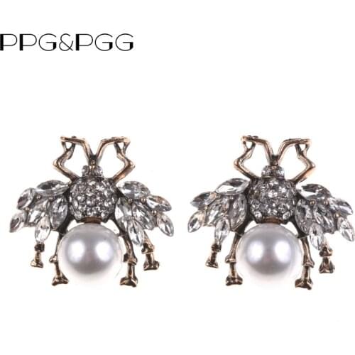 PPG&PGG Fashion Glass Animal Style Simulated Pearl Earrings For Women Boho Geometric Pendant Statement Earrings Jewelry