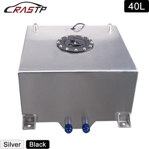 RASTP-New Aluminum Silver 40L Aluminum Fuel Surge Tank with Cap Fuel Cell with Sensor Foam Inside RS-occ039