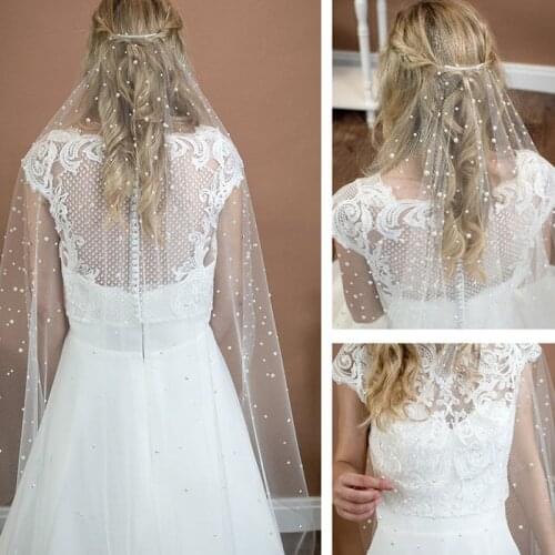 V01 Luxurious Bridal Veil One Layer Bride Veil White Ivory Wedding Dresses Veil with Beaded Pearls Soft Tulle Bridsmail Veils