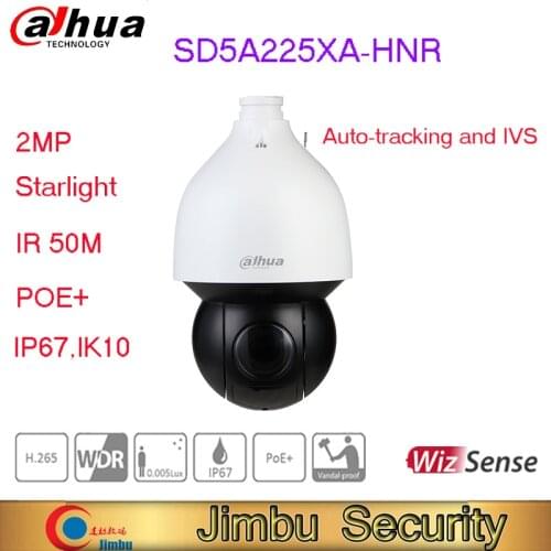 Dahua 2MP 25x Starlight IR WizSense Network PTZ Camera SD5A225XA-HNR Powerful 25x optical zoom Auto-tracking and IVS SMD PLUS