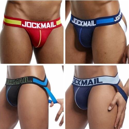 JOCKMAIL 4-PACK Sexy Men Underwear Jockstrap Mesh Breathable Cueca Gay Underwear Tanga Hombre Thongs G-strings