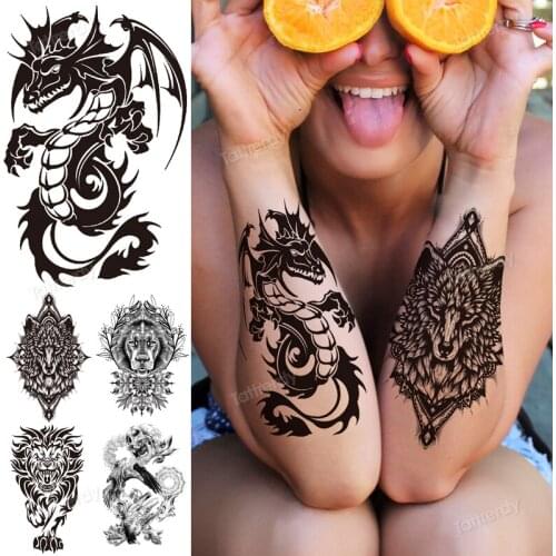Dragon tattoo stickers temporary waterproof Lion tiger tattoo clown skull tattoos Forearm tattoo stickers black cool design new