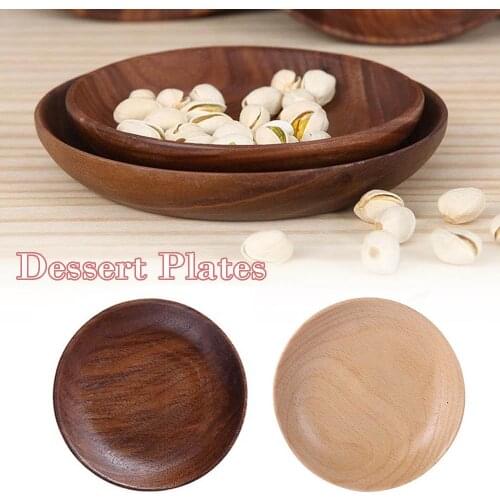 Japanese Wooden Round Dish Snack Tray Wooden Round Plates Fruit Cake Tea Coffee Dessert Dish Food Serving Tray