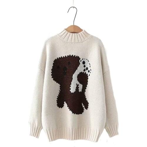 Cartoon Jacquard Turtleneck Women Sweaters 2021 Winter Warm Knitted Pullovers Korean Fashion Girly Basic Sweet Cute Jumpers Tops