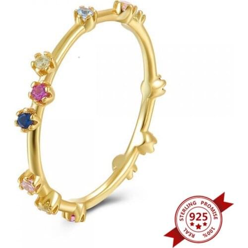 Plated 24K Gold Ring for Women Rainbow Finger Rings Charm Colorful Crystal Engagement Wedding Rings Jewelry