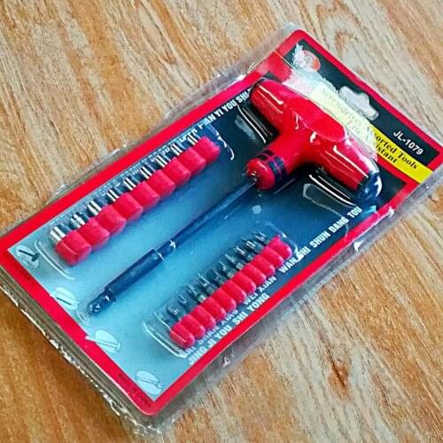 1 Set T-shape Handle Sockets Screwdriver Bits Kit Steel Multi-functional Screwdrivers Combination Hand Repair Tools Accessories