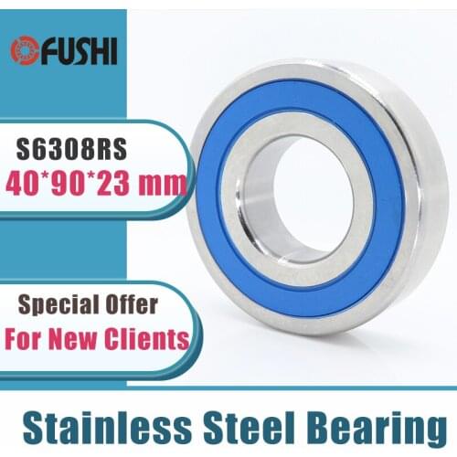 1PC S6308RS Bearing 40*90*23 mm ABEC-3 440C Stainless Steel S 6308RS Ball Bearings 6308 Stainless Steel Ball Bearing