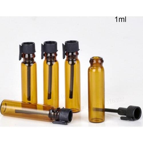 100 x 1ml Empty Amber mini perfume Glass bottle Small Sample Parfum vials tester trial Perfume bottle with Black Stoppers