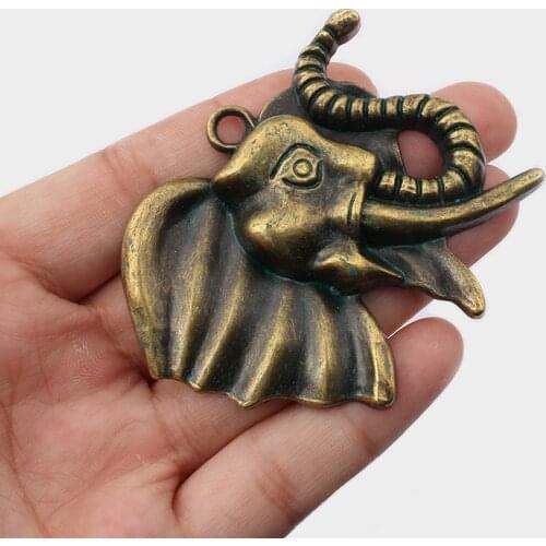 3PCS Large Antique Bronze Patina Elephant Head Charms Pendants for DIY Necklace Jewelry Finding Making 66x52mm