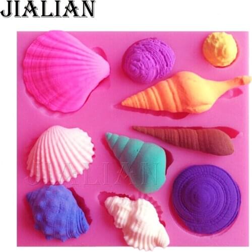 3D Conch Shells chocolate Party fondant cooking molds cake decorating tools forma silicone moud Gumpaste Candy T0089