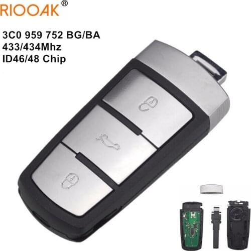 433MHz 3 Button Keyless Uncut Flip Smart Car Remote Key Fob with ID48/46 Chip 3C0959752BA/BG for VW Passat CC Passat Magotan