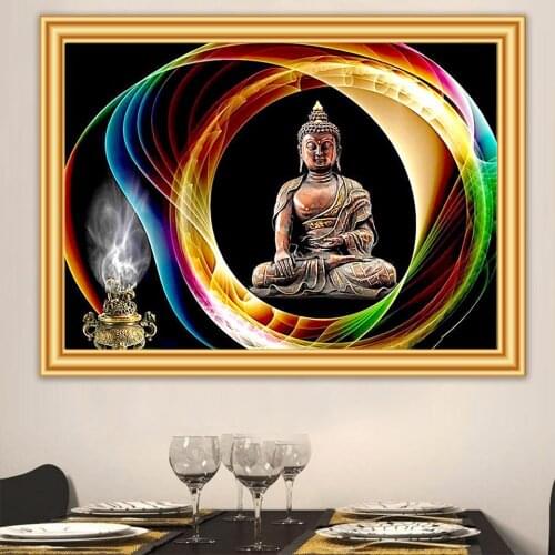 5D DIY Diamond Painting Buddha Cross Stitch Full Diamond Embroidery Religion Mosaic Picture Rhinestone for Needlework Decor Gift