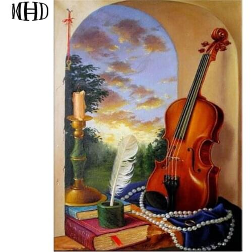 DIY Diamond Embroidery Cello, Music, Full & Round Diamond Cross Stitch Landscape, Diamond Painting, Mosaic, Rhinestone, Crystal