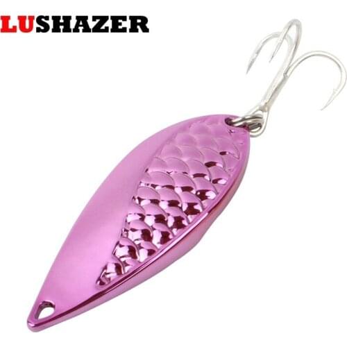 1Pcs Metal Spinner Spoon Fishing Lure gold/silver/pink 10g 15g 20g Hard Baits Sequins Noise Paillette with Blood trough hook