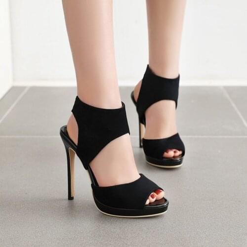 Fashion Women Gladiator Flock Fish Mouth Women Sandals Shoes Open Toe Platform Stiletto High Heels Party Wedding Shoes Female