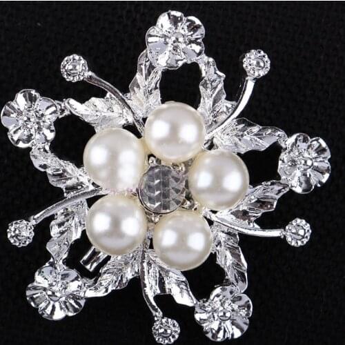 Rhinestone Faux Pearl Flower Broach Brooch Pin Bouquet Wedding Bridal Jewelry