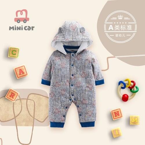 Newborn babys one piece suit male baby spring and autumn clothes thickened cotton padded warm Romper