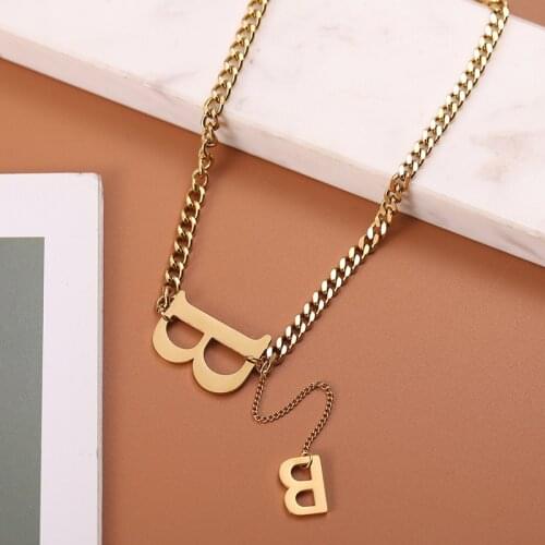 Luxury Brand Women Letter B Necklace Vintage Hip-Hop Stainless Steel Chain Titanium Chain Women Jewelry