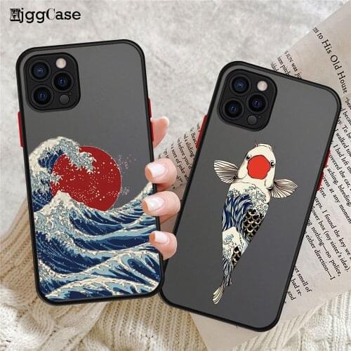 The Great Wave off Kanagawa Phone Case For iphone 11 Pro Max 12 Pro X XR XS Max SE 7 8 6s Plus Japanese Sea Wave Koi Cover Coque
