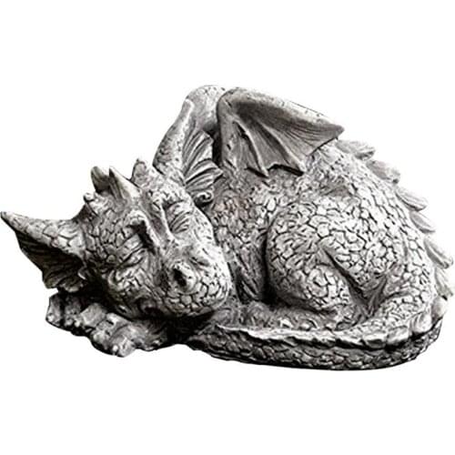 Baby Sleeping Dragon Statue Mythical Animal Sculpture Cute Resin Figurine Decorative Outdoor Dragon for Indoor Home Garden Decor