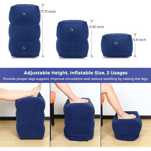Travel Inflatable Foot Rest Pillow Adjustable Height Portable Leg Rest Pillow Cushion Carrying Bag Airplane Home Car Office Foot