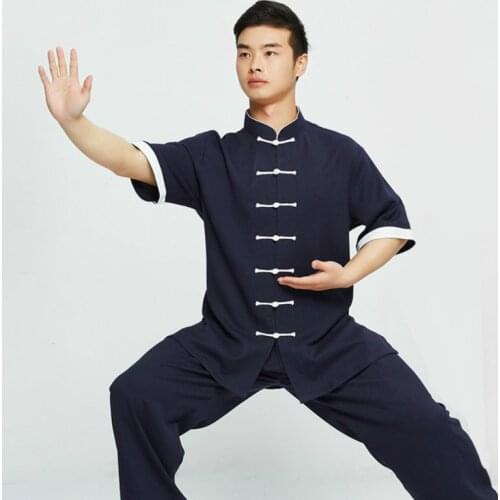 Elasticity Flax Short Sleeve Chinese Traditional Tai Chi Uniforms Linen Kung Fu Clothing Martial Art Wear Unisex Shirt And Pant
